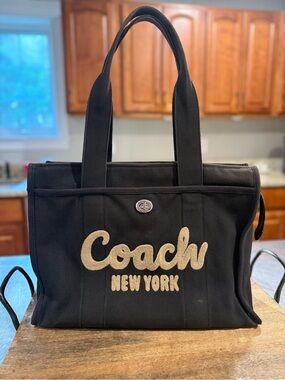 Coach Black Canvas Tote with Gold Interior Logo
